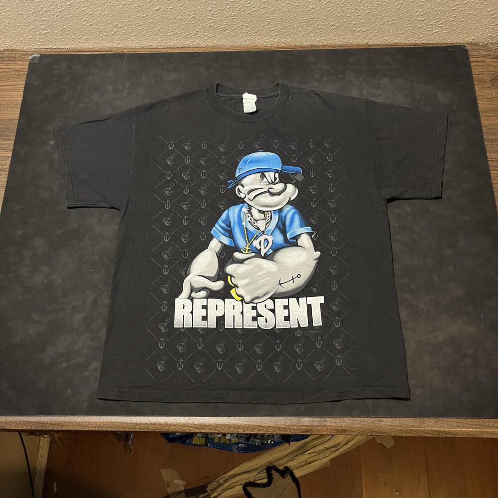 Popeye Shirt Disc Jockey Y2k Cartoon Rap Tee Streetwear Hip Hop King Fisher